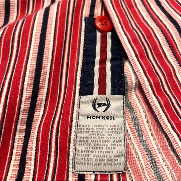 PHAT FARM VINTAGE 90s Y2K RED WHITE STRIPE LONG SLEEVE BUTTON DOWN SHIRT. SzXL - Picture 5 of 7
